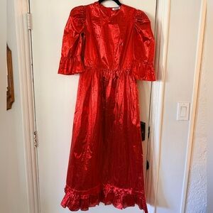 Batsheva Metallic Red Taffeta Prairie Dress